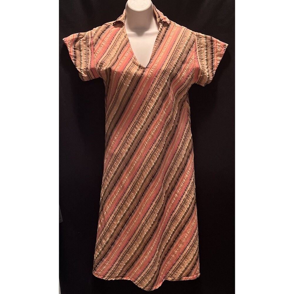 VTG Natural Fiber Woven Boho Earth Mother Caftan Midi Dress Womens S Orange Hemp